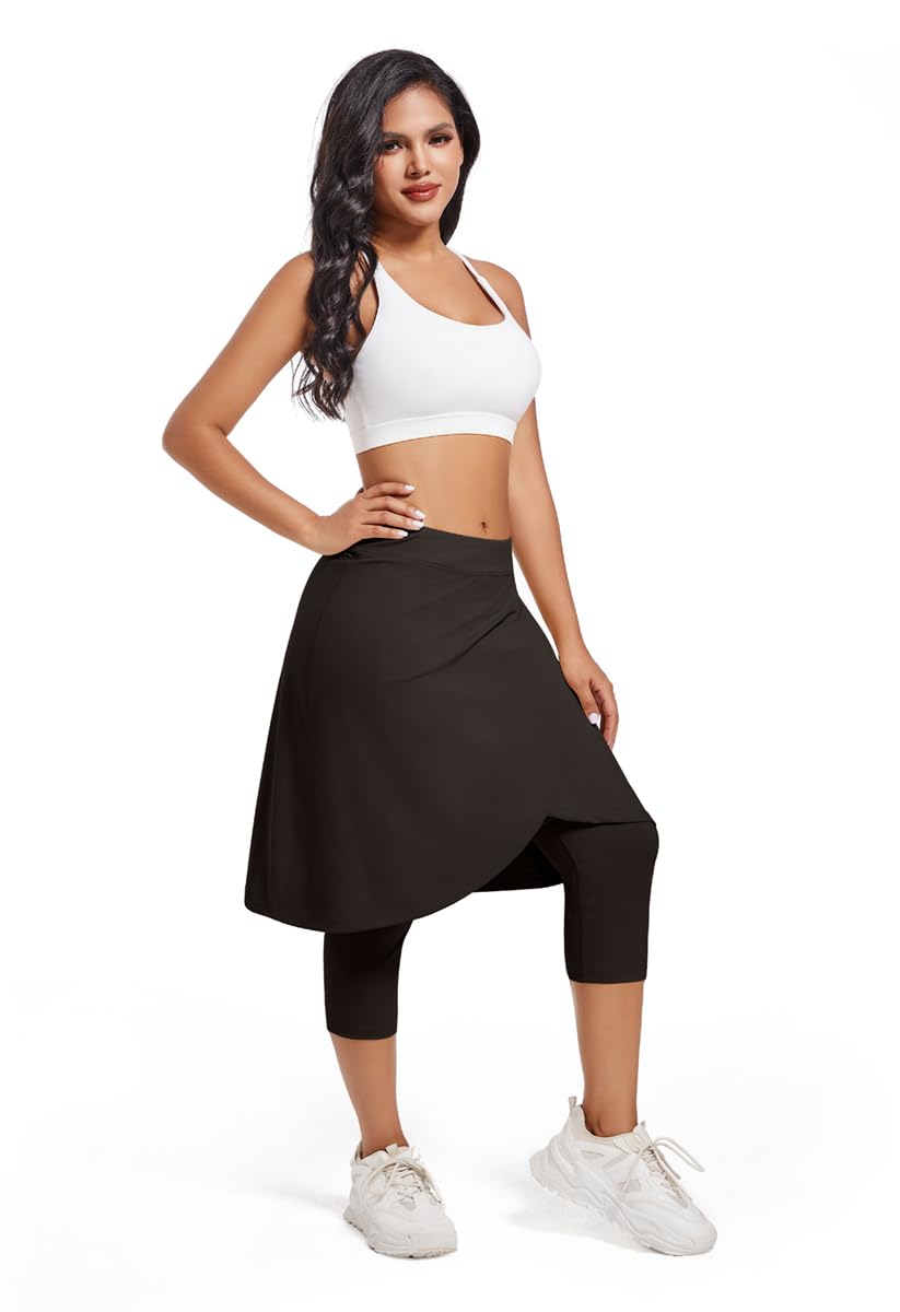 Langer knielanger Damenrock mit Capri-Leggings, athletisch, Golf, Yoga, Tennis, Rock-Leggings mit Innentasche