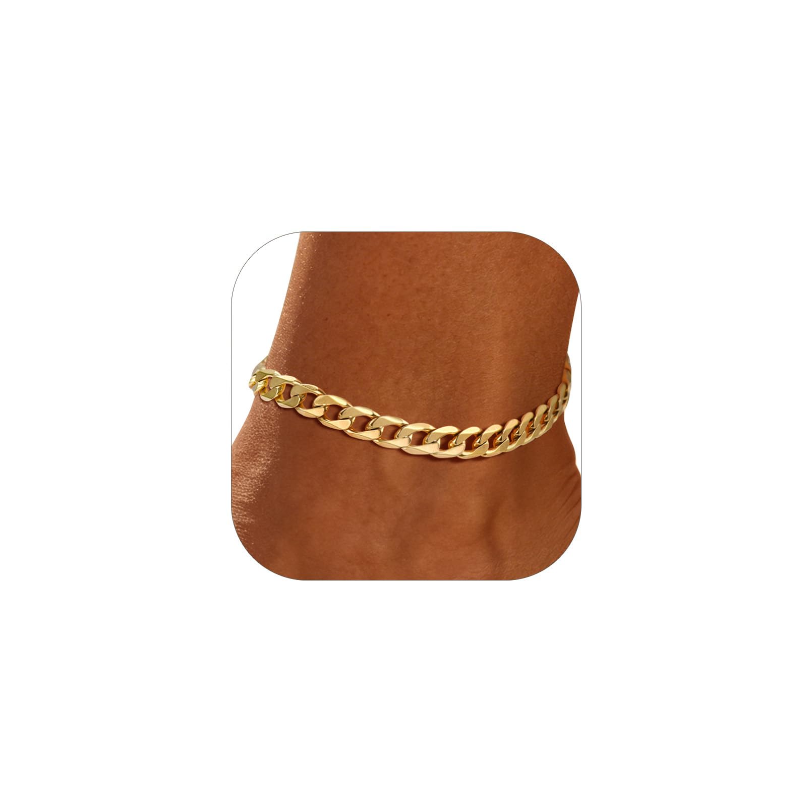 FOCALOOK 14K Gold Plated Anklets for Women, Plus Size Anklet Bracelet Chain