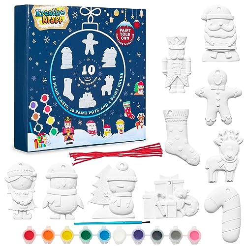 KreativeKraft Dipingi il Tuo Decorazioni Natalizie Set - Kit Pittura Bambini (Set da 10)