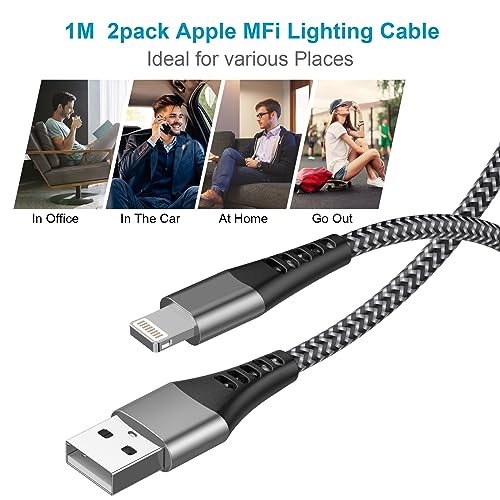 Image of iPhone Charging Cable 1 m 2 Pack [MFi Certified], USB Lightning Cable 1 m Charging Cable iPhone Fast Charging Cable USB iPhone Cable Lightning Charging Cable for iPhone 14 13 12 11 Pro Max Mini XS XR