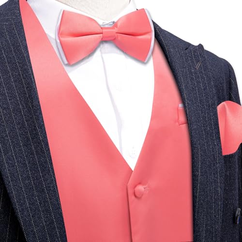 Image of Barry.Wang Mens Suit Vest Bow Tie Set 4PCS Formal V-neck Slim Fit Casual Solid Color Waistcoat Wedding Party Tuxedo