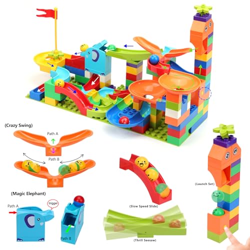 Marble Run Building Blocks for Kids: 130pcs Upgrade STEM Building Set with Launcher - Educational Toys for Kid Age 3-5 4-8 Preschool Family - Birthday for Boys Girls