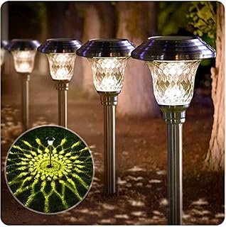 BEAU JARDIN 8 Pack Garden Lighting Solar Path Outdoor Light Glass Lens Full Stainless Steel Made Waterproof Auto On/Off Wireless LED Sun Powered Landscape for Lawn Patio Yard Driveway 11.9 x 41.9cm