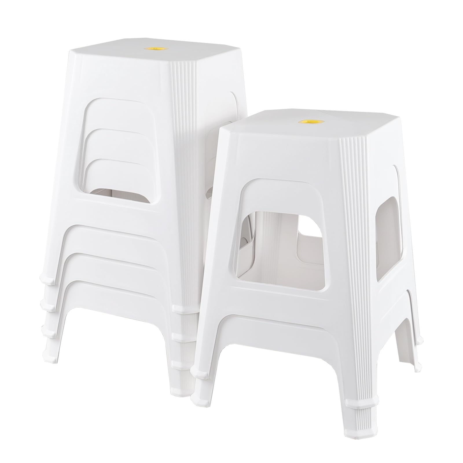 Callyne 6 Pack Square Plastic Stackable Stools, 18.9 Inch Plastic Stacking Stools for Classroom, White