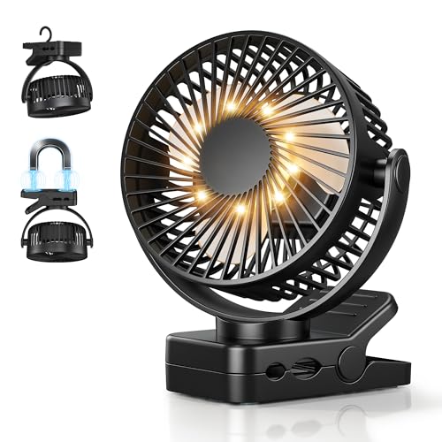 Orvyna USB Ventilateur Table de 12000mAh 4-en-1 Ventilateur Portable avec Télécommande 3 Vitesses Lumière LED Minuterie 360° Rotation, Ventilateur Pince...