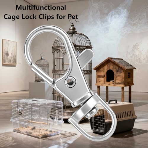 Image of 12Pcs Bird Cage Lock Clips, Metal Trigger Snap Hooks, Anti-Escape Swivel Trigger Clasps, D Eye Bird Cage Escape-Resistant Door Buckles for Bird Small Pets Cages Door Buckle Lock