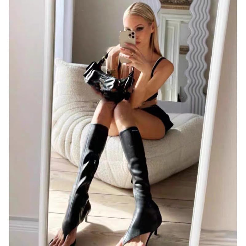 sexytag Women's Thong Sandals Open Toe Knee High Kitten Heels Sandal Boots4