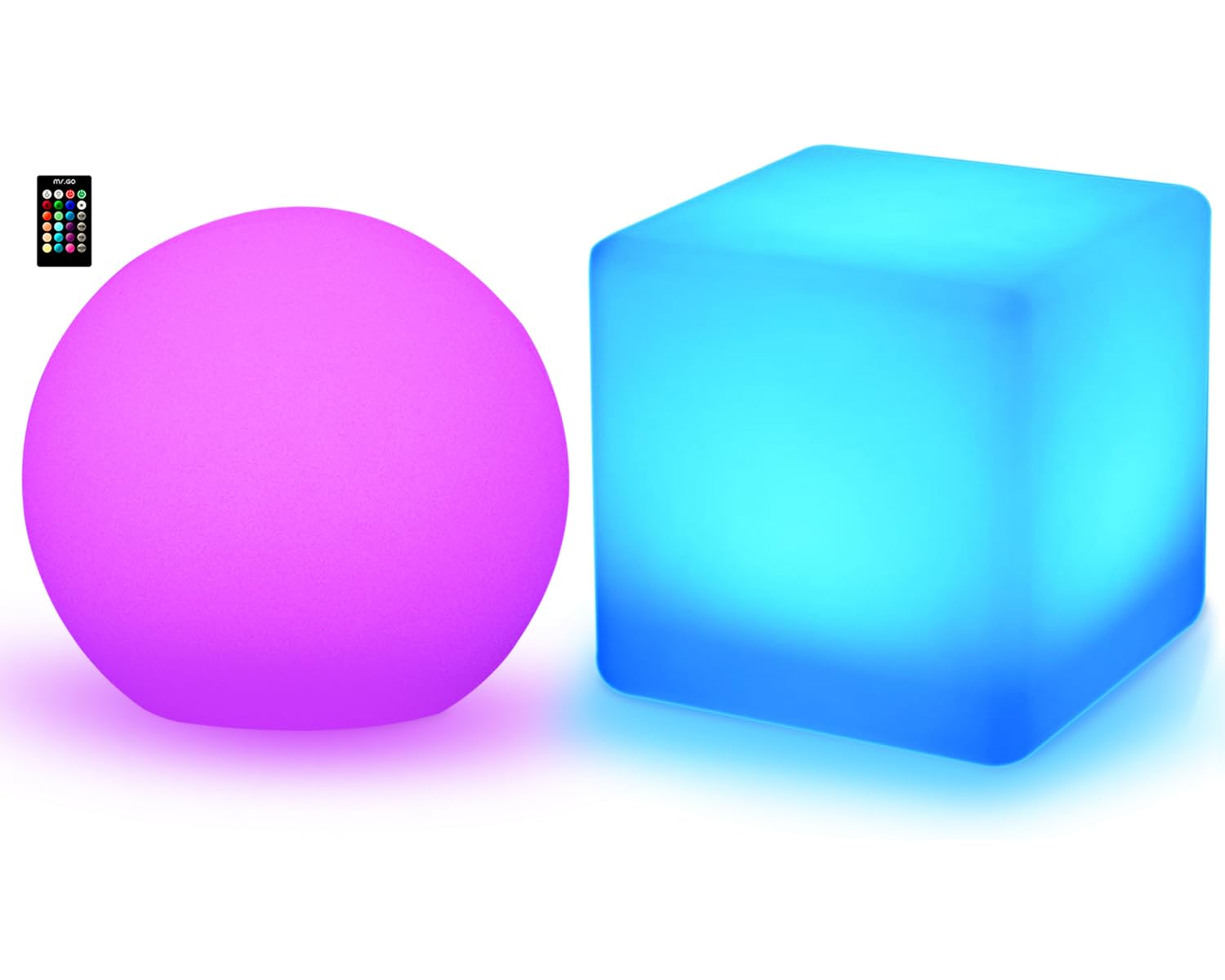 Mr Go 16-inch LED Cube Seat and 16-inch LED Ball Light Bundle Remote Control 16 RGB Colors 4