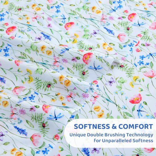 Image of Mooreeke Cozy Floral Microfiber Printed Twin Sheet Set - Soft & Breathable Colorful Flowers Bed Sheets with Deep Pocket - Non-Slip Fitted Design - Colorful Floral Branches Butterfly Pattern - Queen