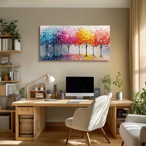 crmotu Colorful Trees Wall Art, Abstract Forest Large Wall Decor, Nature Landscape Canvas Paintings, Modern Trendy Pictures for Living Room Bedroom Bathroom Office, Home Decoration Prints 24x48 Inch
