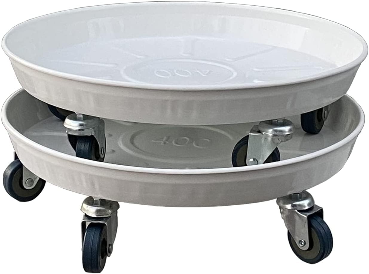White Plant Caddies with Wheels 13 inch 3Pcs, Metal Heavy