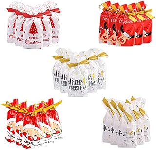 TRIXES 25 Christmas Gift Goody Bags, DIY Advent Calendar, Stocking Fillers  5 Xmas Drawstring Bag for Presents Medium Size