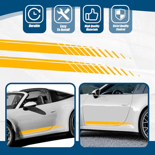 Image of 2Pcs Sports Racing Stripe Graphic Stickers, Side Door Vinyl Decals, Universal Car Decoration Accessories (Yellow)