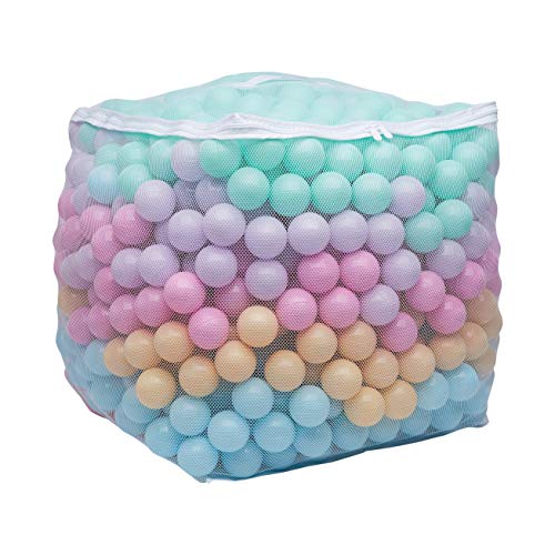 Amazon Basics BPA Free Crush Proof Plastic Pit Balls with Storage Bag, Toddlers Kids 12+ Months, 1000 Count, 1000 Balls, 6 Pastel Colors