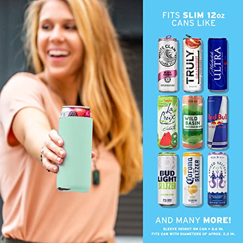 Image of Slim Can Cooler Sleeves (30-Pack) Soft Insulated Slim Can Koolie for White Claw Seltzer & Slim Beer - HTV Blanks for Vinyl Projects - Skinny Can Koolies Bulk - Tall Can Coolies for Slim Cans (Mint)