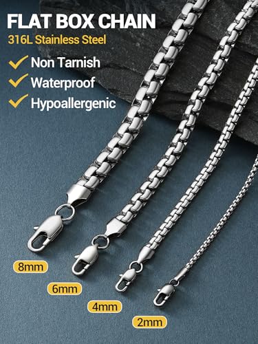 Image of PROSTEEL Stainless Steel Flat Box Link Chain Necklace for Men
