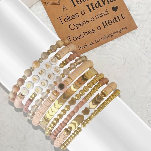 Beaded Bracelets Gifts For Women - Boho Bracelet Gifts for Mom Birthday Colorful Clay Stackeable Bracelet for Summer Beach 10-piece (mama)4