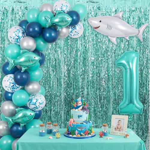 Image of TONIFUL 2Pcs Wavy Mint Green Metallic Tinsel Foil Fringe Curtain Streamer