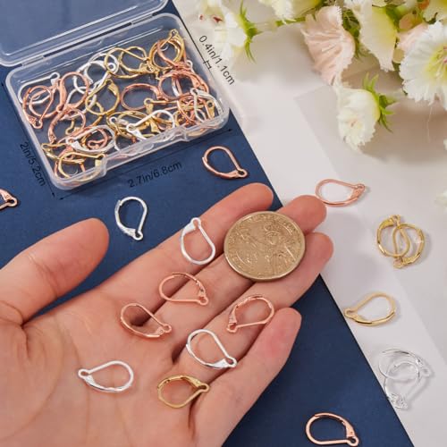 Beebeecraft 1 Box 60Pcs Leverback French Earring Hooks 24K Gold & Rose Gold & Sterling Silver Plated Stainless Steel Hypoallergenic Dangle Ear Wire Findings 16.5x10mm for Earrings DIY Jewelry Making - Image 3