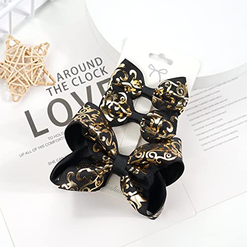 3PCS Lazos para el Cabello para Niñas Hechos a Mano Lazos de Cinta Grosgrain Coloridos Clips Alligator Accesorios para el Cabello para Niñas Pequeñas, Adolescentes y Niñas (Black Hot Stamping) miniatura 1