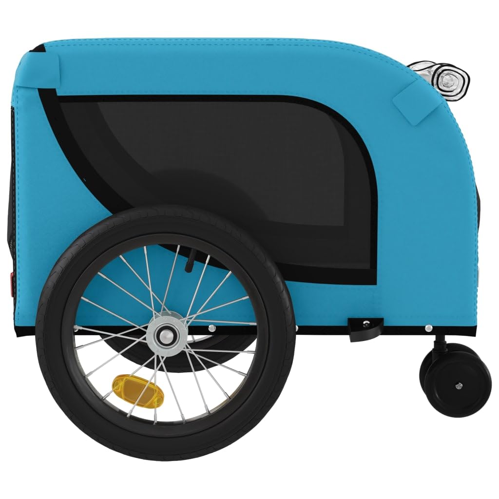Fahrradanhänger Hunde Blau und Schwarz mit Oxford-Gewebe und Eisenrahmen, faltbar, atmungsaktiv, sicher für Transport von Haustier, Hund, Katze, ideal für Outdoor, Reise, Urlaub, Tierarzt