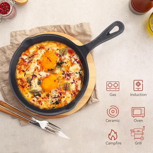 Z GRILLS Cast Iron Skillets, Pre-Seasoned Cast Iron Frying Pan for Cooking & Grill, Stovetop, Camping Firepit, Induction, Oven Safe Cookware, 10 Inch