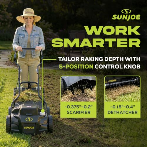 Image of Sun Joe Cordless Scarifier & Dethatcher w / 5 Depth Positions, 24V-X2-DTS15