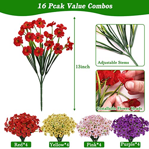 Cewor 16 Bundles Artificial Flowers For Outdoors, Fake Silk Flowers Faux Plants Uv Resistant For Hanging Planters Window Box Front Porch Indoor Outside Decorations (Mix Color) #TOP1