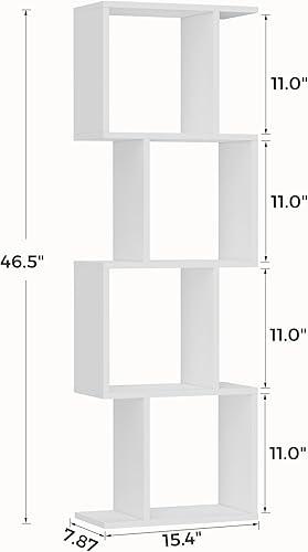 Miniatura 2 de Homhedy Estantería de 4 niveles, estantería geométrica en forma de S, moderna estantería de pie para sala de estar, dormitorio, estante de