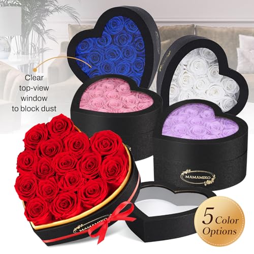 MAMAMIKO 16 Preserved Roses in Heart Shape Gift Box for Her - Forever Flowers for Delivery, Enternal Rose Mothers Gifts for Mom, Wife Anniversary Birthday Gifts for Women, Red - Thumbnail 7