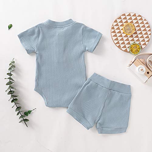 Conjuntos de roupas para meninos e meninas recém-nascidos de verão, macaquinho liso de manga curta +