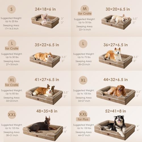 Image of EHEYCIGA Orthopedic XL Dog Bed, Waterproof Memory Foam With Sides, Non-Slip Bottom, Egg-Crate Foam Couch for Extra Large Dogs, Washable Removable Cover, Camel