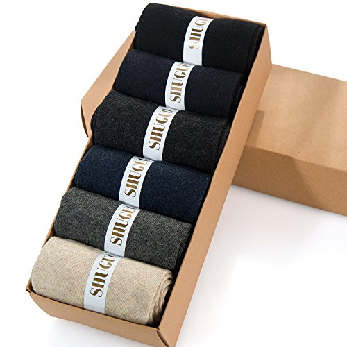 7DayOtter Odor Resistnat Mens 98% Cotton Rich Slight Thin Dress Socks for Business Office,and Every Day Wearing, Organic Crew Socks 6Pack