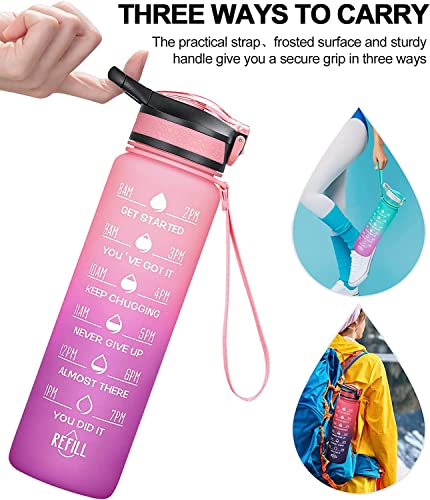 Image of 24OZ Water Bottles with Removable Straw & Time Marker, Motivational Water Bottle with BPA Free Tritan Material, Leakproof Water Jug for Fitness Sports (Cherry Blossom 24oz)