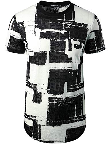 Atryone Mens Hipster Hip Hop T-Shirt Round Hemline Short Sleeve Tees Long Draop Tail Shirt White Small #TOP7