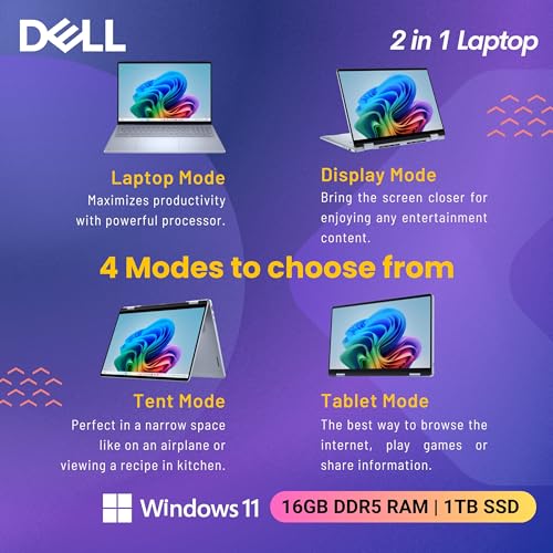 Image of Dell 16 Plus 2-in-1 Laptop, 16 inch 1920 x 1200 Touchscreen, Core Ultra 5 226V(>i7-1355U), AI Ready, Copilot PC, Backlit Keyboard, 1080p Webcam, Wi-Fi 7, Windows 11 Home, Ice Blue(16GB DDR5 RAM | 1TB SSD)