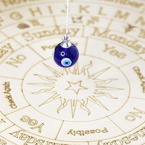 Image of Shubhanjali Turkish Evil Eye Ball Pendulum Dowsing Stone 1 Ps Evil Eye Dowser Ball Pendulum with Chain for Crystal Healing Reiki Healing Protection