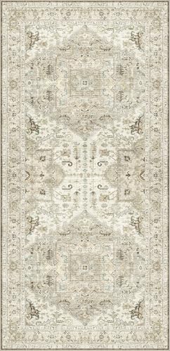 Madane Hallway Runner Rug 3x6 - Washable Kitchen Rugs Entryway Rug Runner Vintage Soft Floor Mat Non Slip Indoor Farmhouse Carpet for Bathroom Living Room Bedroom (3 X 6, Ivory/Brown)
