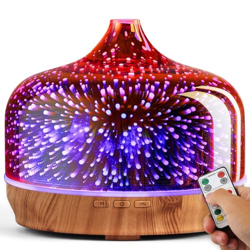 Porseme 500ml Glass Essential Oil Diffuser Aromatherapy Ultrasonic Cool Mist Humidifier 15-21 Running Hours Diffusers with Remote Control for Sleeping Yoga Working Spa(Rose Gold）