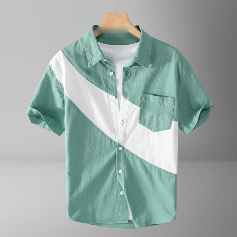 Chemise d'été homme à manches courtes patchwork et coupe ample décontractée - 4