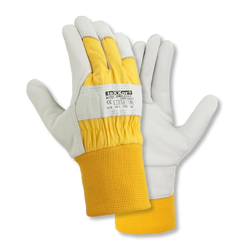 texxor (12 Paar) Handschuhe Winterhandschuhe HIMALAYA II 12 x Leder natur/Drell gelb XL/10