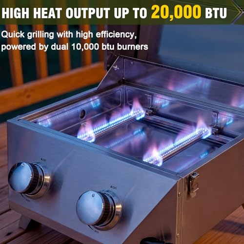 Image of Bestfire 2-Burner Tabletop Gas Grill with Viewing Glass Lid, 20,000 BTU Stainless Steel Portable Propane BBQ Grill, Built-in Thermometer & Push-Button Ignition, for Outdoor Camping, RV, Tailgating