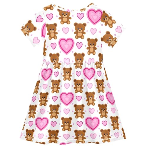 Girls Summer Dress Cute Bear Print Short Sleeve Midi Dresses for Toddler Girl2