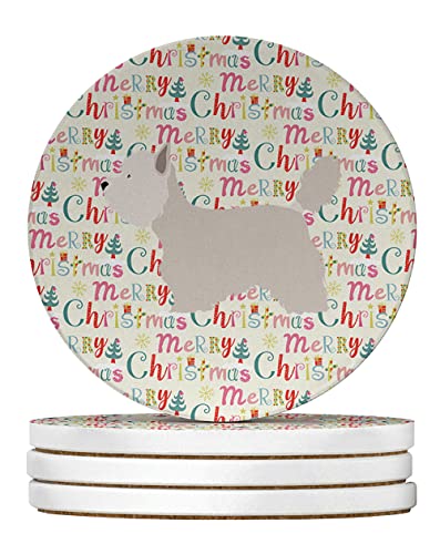 Caroline's Treasures Westie Merry Christmas Large Sandstone Coasters Pack of 4 Absorbent Round Coasters Decor Gifts for Men or Women, 4 in, Multicolor