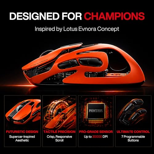 Image of AM Infinity Gaming Wireless Mouse 49g Ultralight Metal Design, 30000 DPI PAW3950 Sensor, Dual 8K Polling, Hot-Swappable Battery, Tri-Mode 2.4G /Bluetooth /Wired RGB Gaming Mouse- Blaze Orange