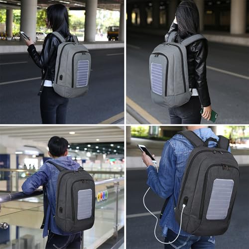 Outdoor Laptop Backpack with Solar Panel Built in, Backpacking Solar Panel Power Bank Waterproof Business Travel Bag with USB (B Black,Large)2