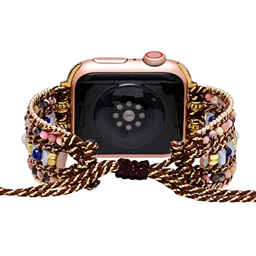 Boho Jasper Handmade Watch Band: Bohemian Natural Energy Stone Smartwatch Bands Compatible with Apple Watch 38mm/40mm/41mm/42mm/44mm/45mm Boho Imperial Jasper Gemstone iWatch Strap for iWatch Series 7/6/5/4/3/2/1/SE (42mm/44mm/45mm, Brown & Jasper & Crystal) by DAFARACODE - Used condition - Image 4