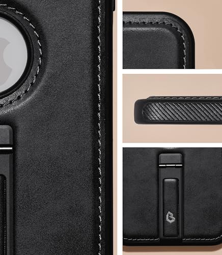 Bullroye for iPhone 15 Pro Case Leather with Stand, Black - image 2