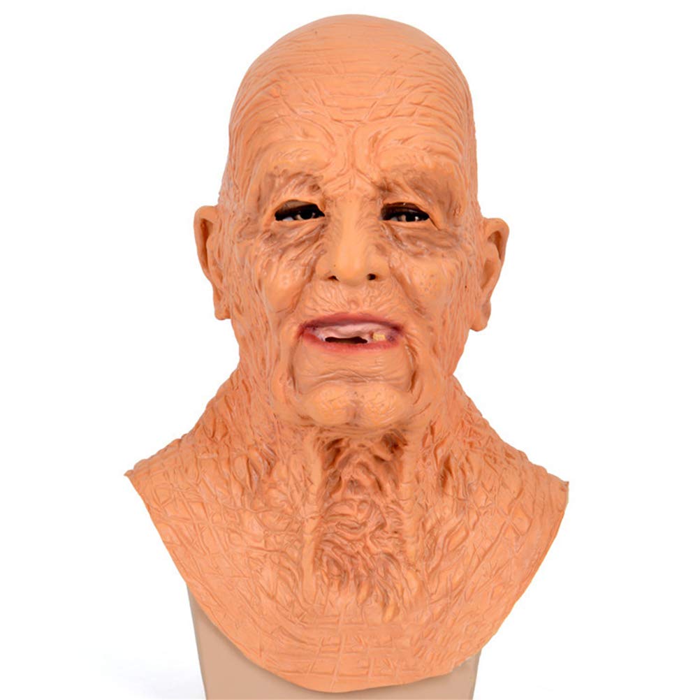 Giftik 3D Halloween Costume Latex Mask Horror Party Elderly Man Supersoft Old Man Adult Realistic Wig Grandfather Head Cover Mask (Old man A)
