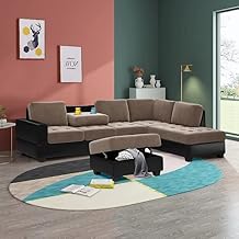 Caradel Allison L Shape 6 Seater Sofa with Ottoman Cup Holder Brown-Black RHS | 6 Seater Sofa L Shape | 6 Seat Sofa with Ottoman Storage for Guest Room Office